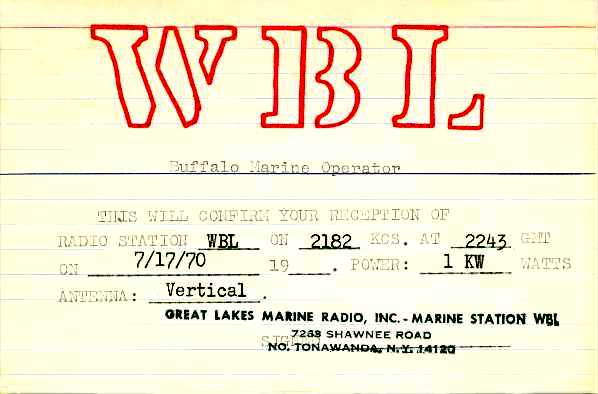 WBL QSL card dated 7/17/70.