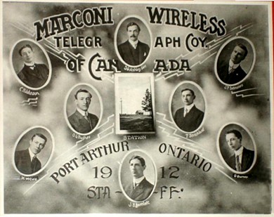 A 1912 pictorial showing station in middle surrounded by the photos of the operators.