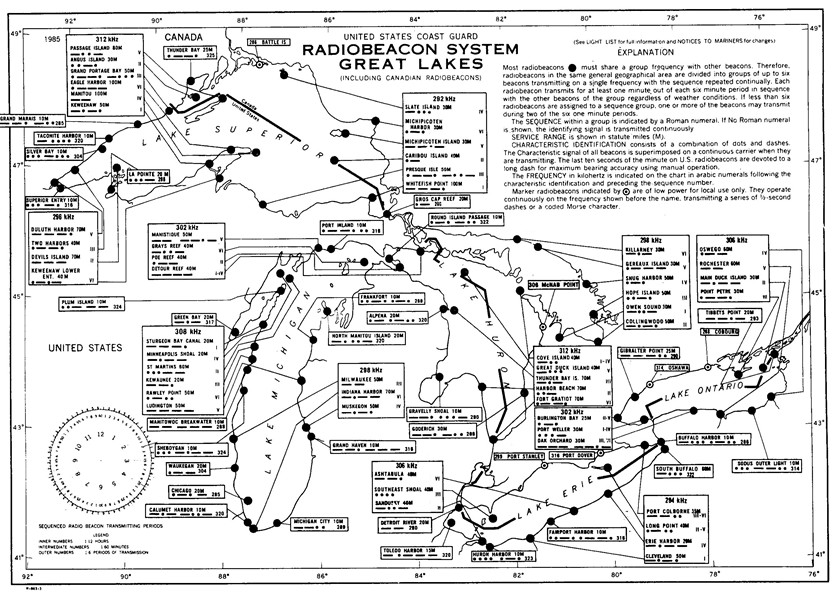 Image of a Map of 1985 Great Lakes redio beacons