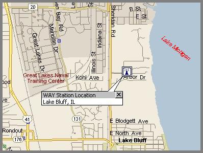 Map xhowing the location of WAY near the Lake Michigan shore