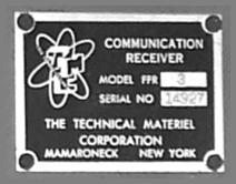 TMC Receiver Model FFR3 nameplate